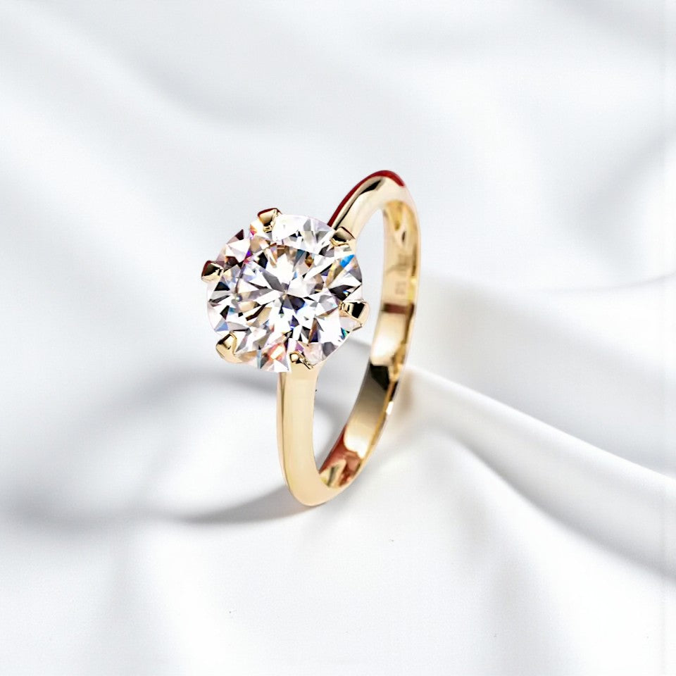 14K Gold - 3 Carat Eternity Solitaire Ring - Round Brilliant Cut Moissanite | Luxury Collection Aura Diamonds