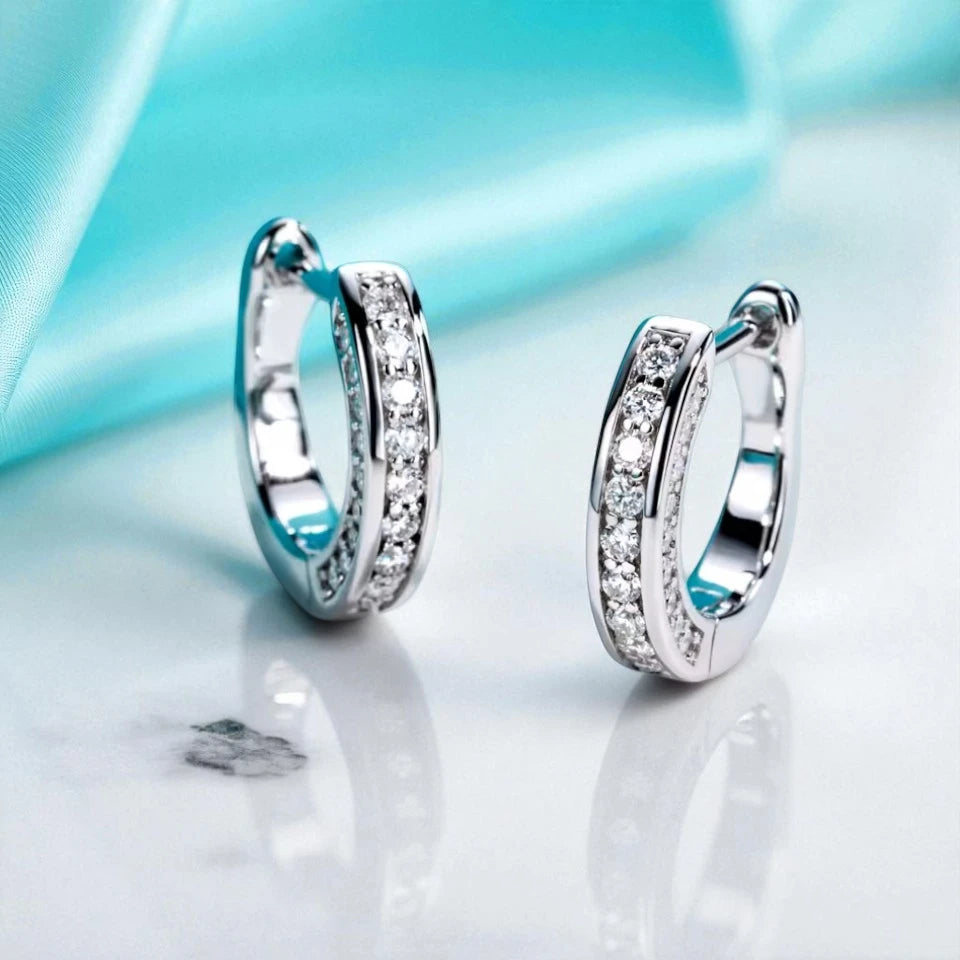 Elegant Chic Huggie Hoop Earrings - Moissanite [Rhodium Plated] Aura Diamonds