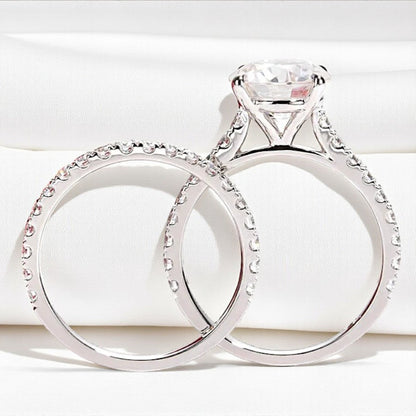 Luxury 3 Carat Ring Set 14K White Gold Round-Cut with Pave Band - Moissanite