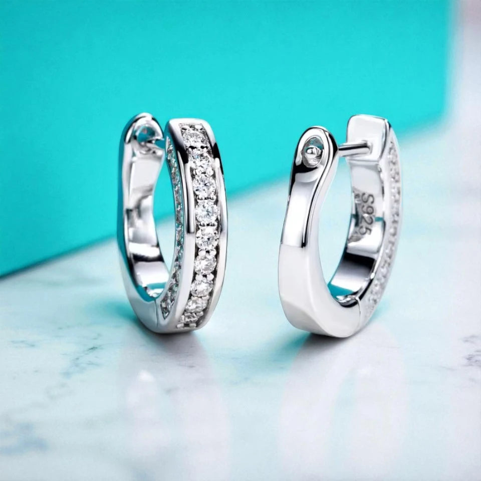 Elegant Chic Huggie Hoop Earrings - Moissanite [Rhodium Plated] Aura Diamonds
