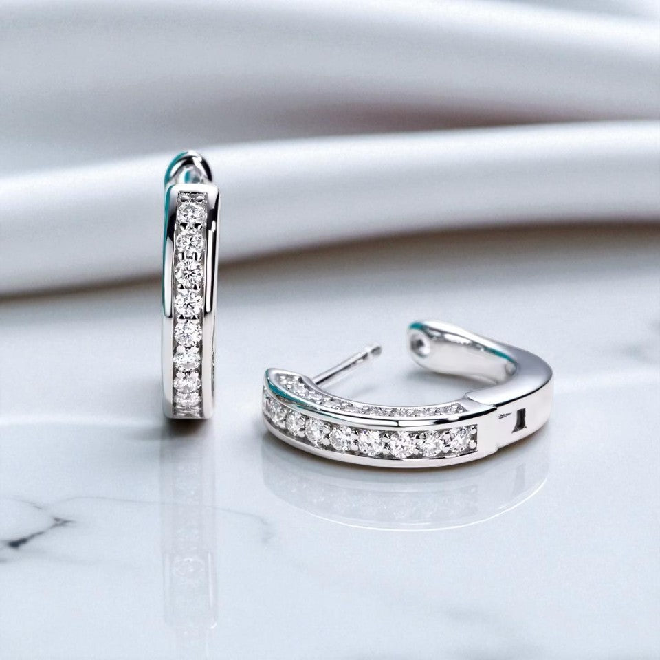 Elegant Chic Huggie Hoop Earrings - Moissanite [Rhodium Plated]