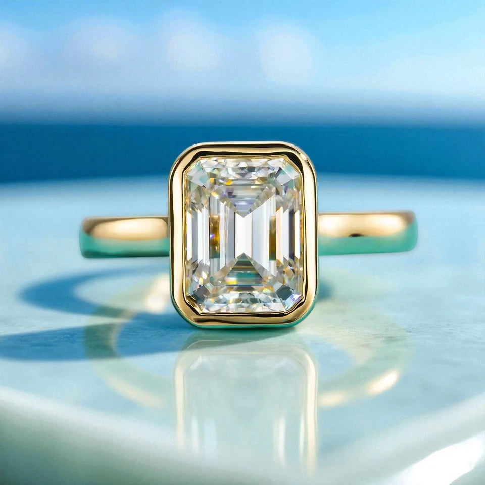 3 Carat Emerald Cut Engagement Ring - Cathedral Setting - Moissanite | Luxury Collection Aura Diamonds