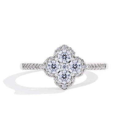 Elegant Clover Leaf Cocktail Ring with Pave Band - Aura Moissanite