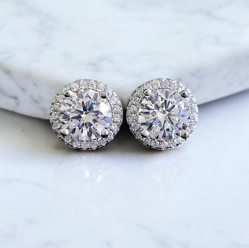 Elegant Jordyn Halo Stud Earrings - 2 Carat Moissanite (2 x 1CT Each)