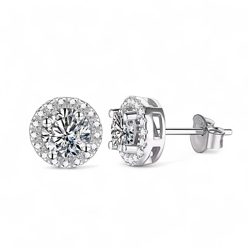 Chic Halo Stud Earrings - Moissanite - White Gold/Yellow Gold/Rose Gold [2x 1CT] Aura Diamonds