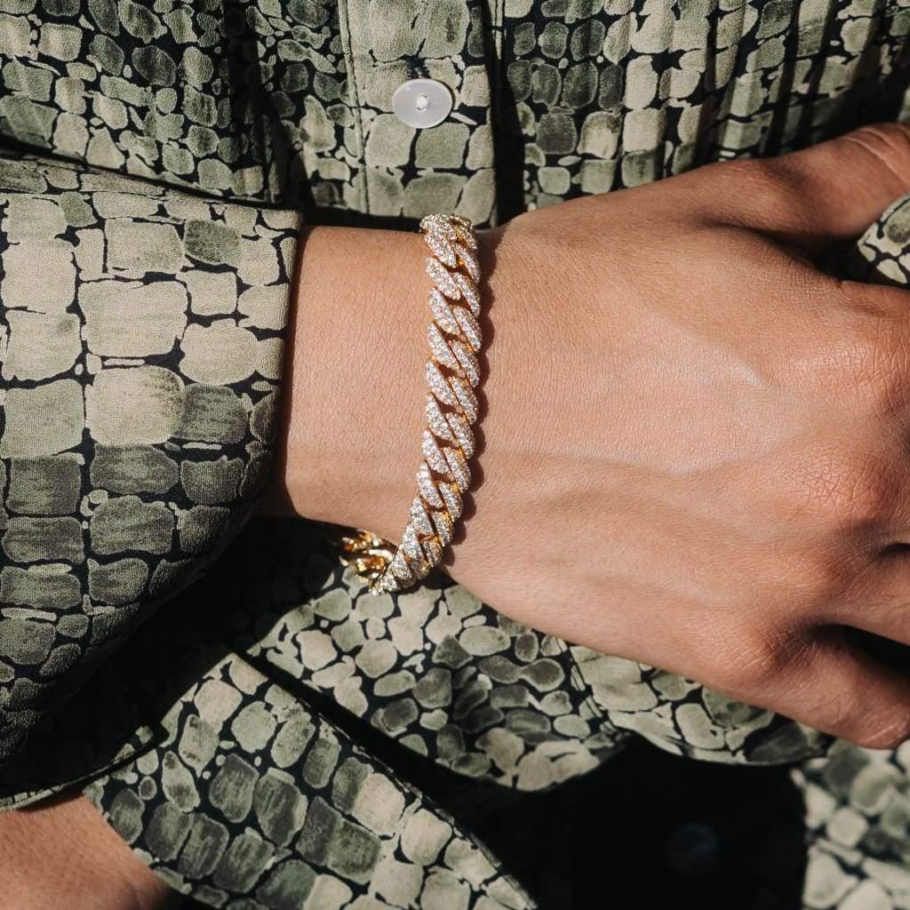 Luxury 'Wide' Cuban-Link Bracelet - Gold/White Gold - Moissanite - Mens/Womens