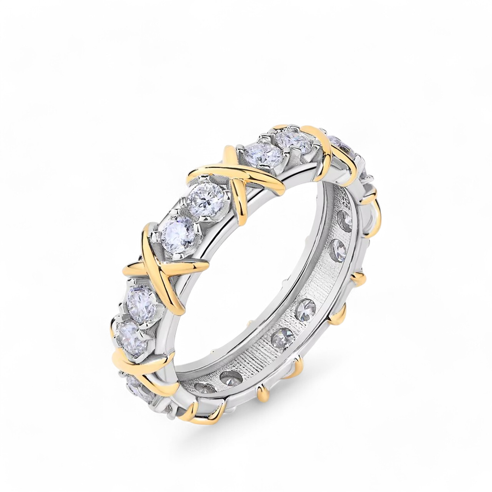 Luxury Crossover Ring - White Gold 18K Plated - Moissanite (Rhodium Plated) Aura Diamonds