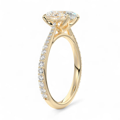 Oval 2 Carat Floral Cathedral Setting with Pave Band Lab Diamond Engagement Ring