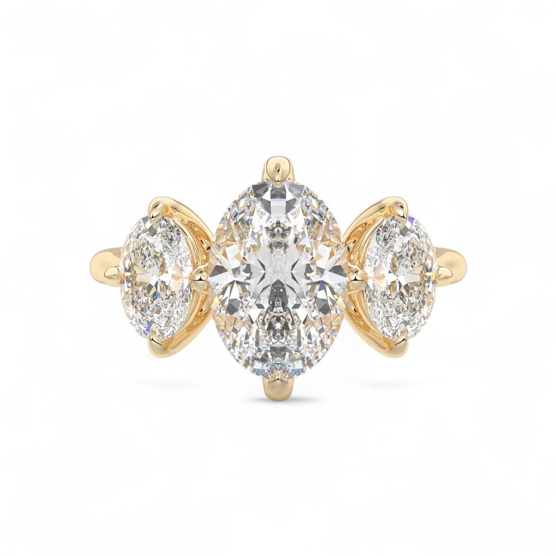 Aurora 4 Carat Oval Three-Stone Lab Diamond Engagement Ring Aura Diamonds