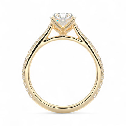 Oval 2 Carat Floral Cathedral Setting with Pave Band Lab Diamond Engagement Ring