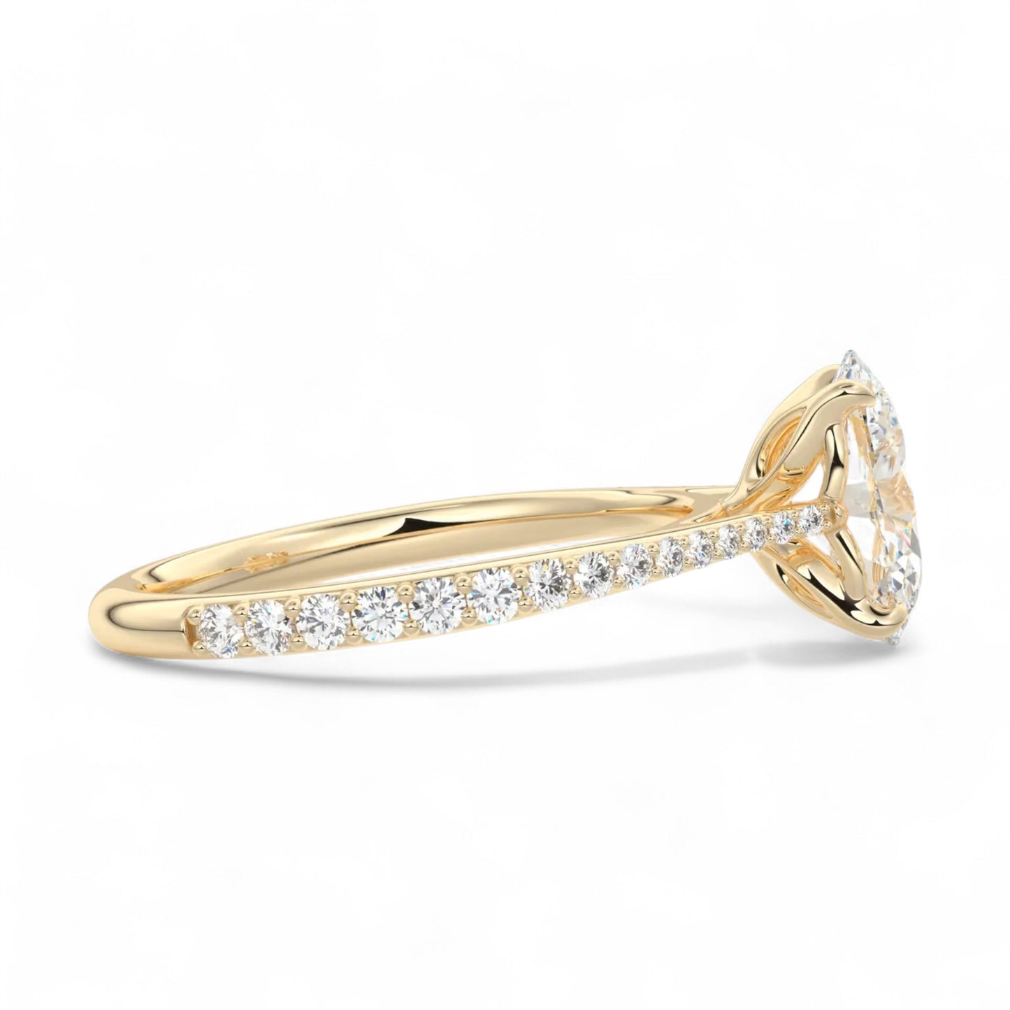 Oval 2 Carat Floral Cathedral Setting with Pave Band Lab Diamond Engagement Ring
