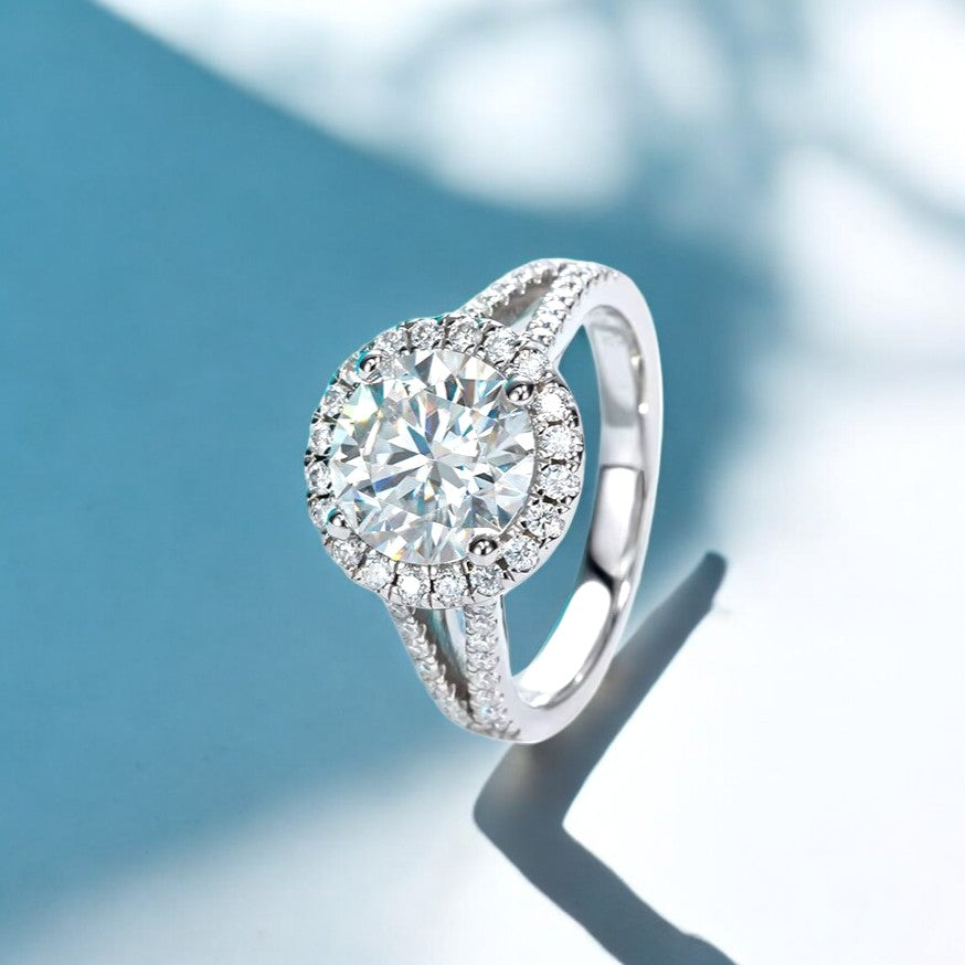 Luxury Kylie 3 Carat Halo Ring - Pave Band Aura Diamonds